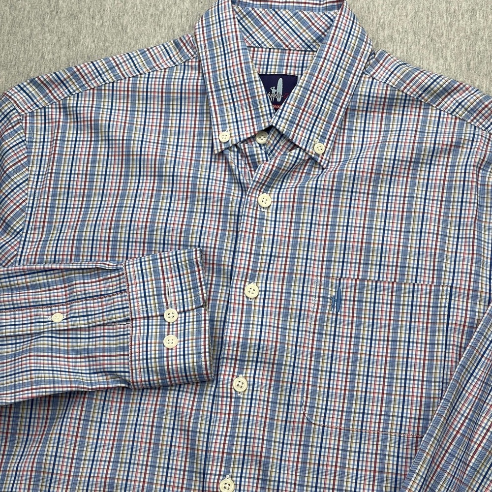 Johnnie-O Prep-Formance Mens Small French Blue Plaid Button Down Shirt Bamboo